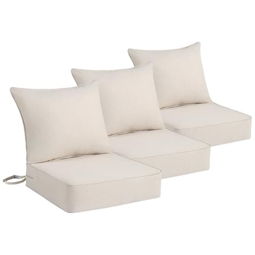 Domvaranique Outdoor Chair Cushion Set for Patio Furniture, 24 x 24 x 6 Extra Thick Deep Seat Patio Cushions, Olefin Back and Seat Cushion Replacement, Removable Cover, Ties and Handle, Beige - Image 1