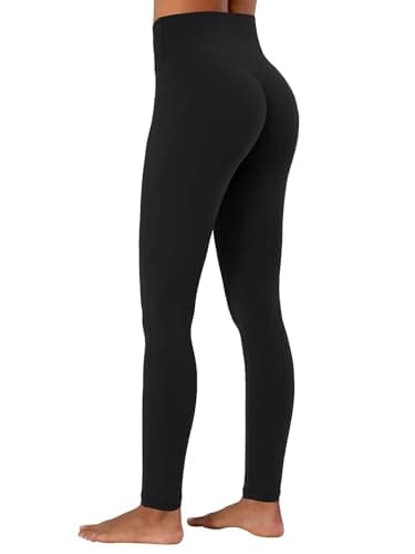Sunzel Butt Lifting Scrunch Leggings for Women with Pockets No Front Seam Crossover Workout Booty Yoga Pants Tummy Control 28" Inseam Black Medium - Thumbnail 5
