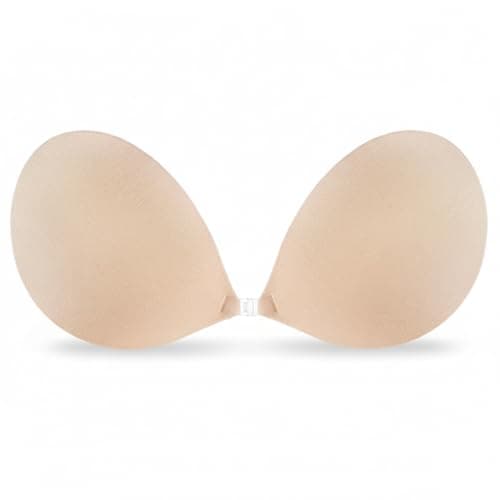 newlashua Invisible Push Up Sticky Bra, Silicone Adhesive Strapless Backless Bra & Reusable Nipple Covers for Women (US, Cup Band, C, Nude01) - Image 1