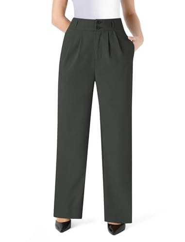 JOYCATCH Womens Wide Straight Leg Work Pants Casual Slacks Business Office Trousers Button Dress Pants Green - Image 1