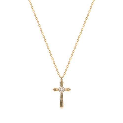 Valloey Rover Dainty Cross Pendant Necklace Circle Cubic Zirconia 14K Gold Plated Thread Cross Faith Charms Pendant Necklaces for Women Men Women Jewelry Gifts - Image 1