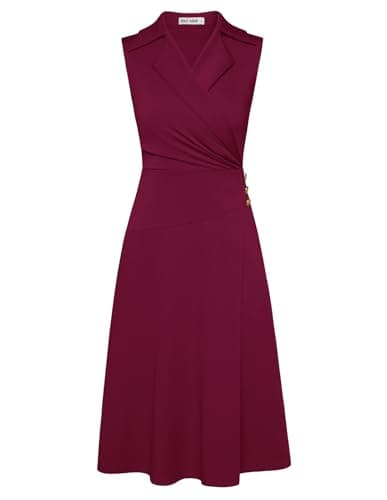 GRACE KARIN Women Business Work Dress Summer Sleeveless Dress A Line Dress Wine Red L - Image 1