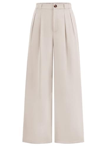 KIRUNDO Wide Leg Dress Pants for Women High Waisted Office Work Trousers Business Casual Slacks Button Flowy Palazzo Pant(Beige, Small) - Image 1