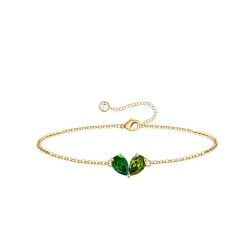 Turandoss May August Birthstone Bracelet for Women - Created Emerald, Peridot Bracelet Pear Birthstone Bracelets for Women, 14K Dainty Gold Plated Bracelets for Women Girls Jewelry Gifts - Image 1