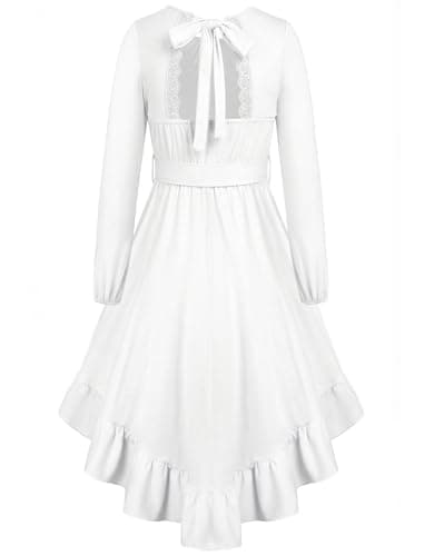 Girls Dresses Size 7 White Long Sleeve Tie Back Lace Backless Ruffle Hem Maxi Dresses Kids Spring Easter First Communion Dress Size 7-8 - Image 1