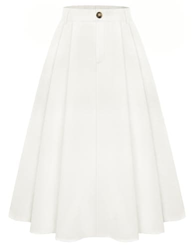 Belle Poque Women Casual Midi Skirt A Line High Waisted Vintage Skirt for Church Office Work White 2XL - Image 1