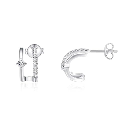 IMOLOVE Moissanite Hoop Earrings, 0.4 Carat Fashion Double Hoop Hypoallergenic Trendy Huggies for Women With 18K White Gold Plated - Image 1