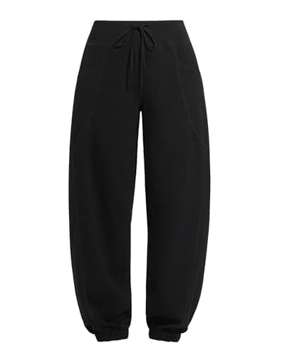MOOSLOVER Women Baggy Casual Pants Cotton Lightweight Sweatpants Drawstring Mid Waist Athletic Lounge Joggers(S,Black) - Thumbnail 6