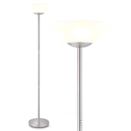Modern Floor Superlamp 10000 Lumen - LED 75W, Dimmable 5 Changing Color, 85 CRI All Around Light, Tall Corner Standing Lamp with Cement Base and Acrylic Shade, Glare Free UpLight Kit Ready - Silver - Image 1