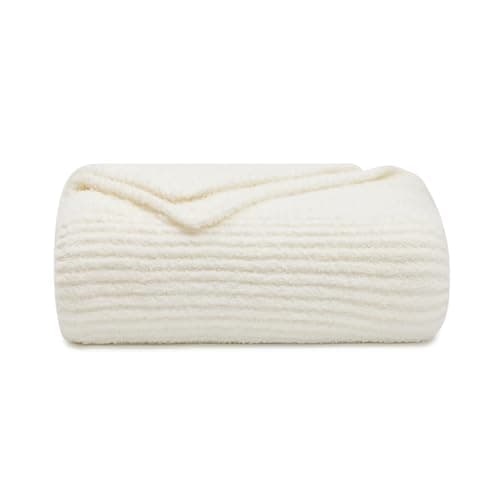 bearberry Soft Rib Knit Blanket Thin Warm & Breathable - Snuggly Minky Throw for Everyday Use, Travel, Chair | All-Season Machine Washable for Couches, Gifts, Family (Cream, 50”x60”) - Image 1