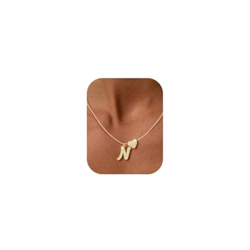 Initial Heart Necklace for Women Teen Girls- 14K Gold Plated, Letter N Necklace for Mom Girlfriend Wife Daughter Grandma, Personalized Jewelry Gift Ideas for Birthday Anniversary Valentine Graduation - Image 1