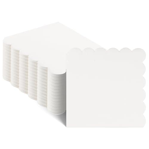 NatNarr 120 Pcs Cocktail Napkins Scalloped White Wedding Napkins Disposable Dessert Beverage Napkins for Wedding, Bridal Shower,Coffee Bar Dinner, 5 x 5 Inch - Image 1