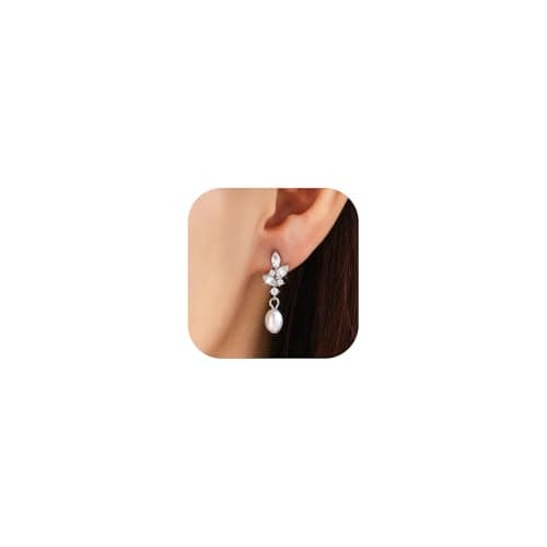 Pearl Earrings for Women, Trendy Silver Pearl Diamond Earrings Bridal Shower Gifts Wedding jewelry for Women - Image 1