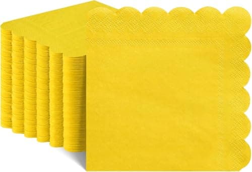NatNarr 120 Pcs Yellow Cocktail Napkins Scalloped Easter Napkins Disposable Lemon Dessert Beverage Napkins for Spring, Birthday,Wedding - Image 1