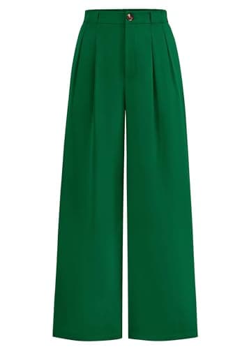 KIRUNDO Wide Leg Dress Pants for Women High Waisted Office Work Trousers Business Casual Slacks Button Flowy Palazzo Pant(Green, XX-Large) - Image 1