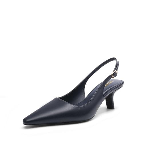DREAM PAIRS Women's Slingback Kitten Heels - 2.36 Inch Low Heel Pointed Toe Pumps, Comfortable Closed Toe Dress Shoes for Office Work, Classic Holiday Heels,Size 8,Navy,SDPU25092W - Image 1