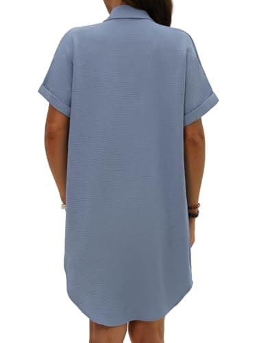 GKBK Women Swimsuit Coverup Shirt Dress Button Down Bathing Suit Cover Up Beachwear Gray Blue L - Thumbnail 3