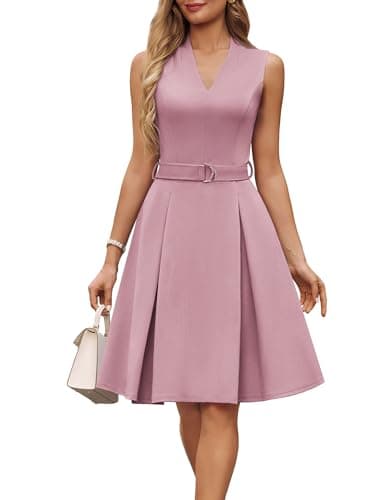 GRACE KARIN Women's Wear to Work Dresses 2026 Business Office Fit and Flare Midi Dress Church Outfits with Pockets Pink XXL - Image 1