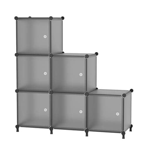 ATTDETJL 6-Cube Storage Unit with Doors, Cube Organizer for Bedroom, Wardrobe & Under Stairs, 30x30x30cm Compartments, Space-Saving Closet Storage, Grey ATTSL6004