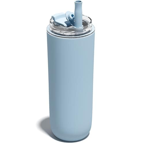 UIRZOTN 16 oz Insulated Coffee Tumblers, Travel Coffee Tumblers with Straw, Double-Wall Stainless Steel Tumbler, Leak Proof Tumbler, Reusable Cups with Lids for lced and Hot Drinks (Blue) - Image 1