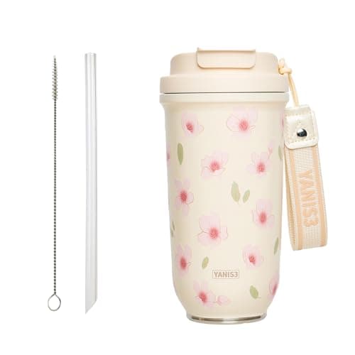 20 oz Insulated Water Bottle with Straw, Thermal Stainless Steel Flask – Leak Proof Vacuum Bottle for Fitness, Office & Travel, Hot Cold Portable Drink Container with Handel Strap, Gifts for Female - Image 1