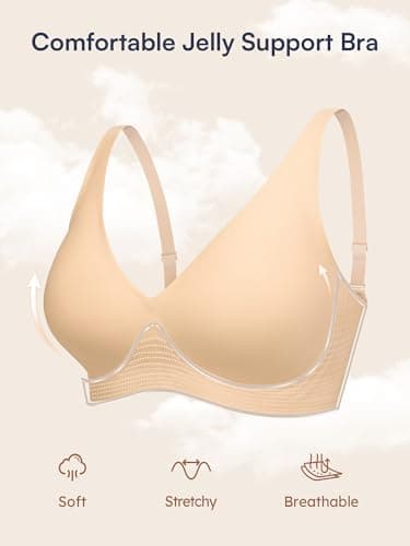 S-L Deep-V Jelly Bras for Women Seamless Wireless Bralette with Support, Comfortable Padded T-Shirt Bra No Underwire Skin - Thumbnail 5