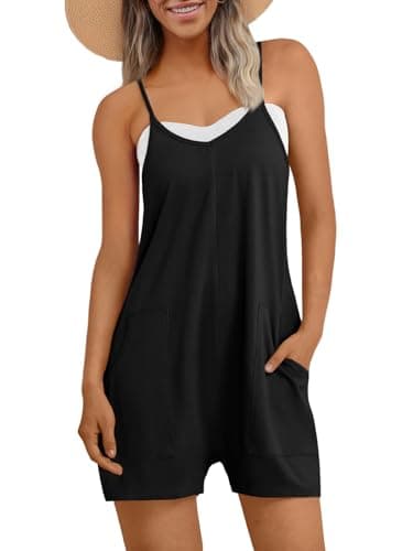 AUTOMET Womens Rompers Shorts Jumpsuits Summer Vacation Beach Outfits 2026 Overalls Jumpers Loose Casual Soft Fashion Maternity Clothes Black S - Image 1