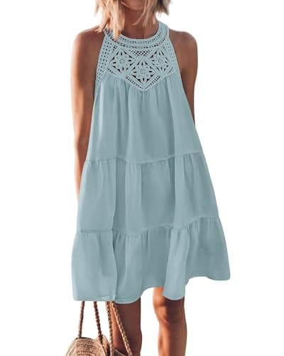 KIRUNDO Women Summer Halter Sundress 2026 Spring Casual Sleeveless Boho A Line Mini Beach Vacation Dress Cruise Resort Wear(Small, Mint Green) - Image 1