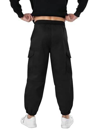 Crastimo Men Baggy Hiking Pants Elasticity Waist Wide Tapered Leg Jogging 4 Pockets Cozy Boy Sweatpants 2026 Spring Valentine Day Gift Black S - Thumbnail 2