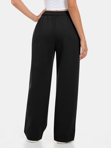 AFFOLE Wide Leg Sweatpants Women High Waisted Fleece Lined Baggy Straight Leg Lounge Pants Fall Outfits Athletic Joggers with Pockets Black - Thumbnail 5