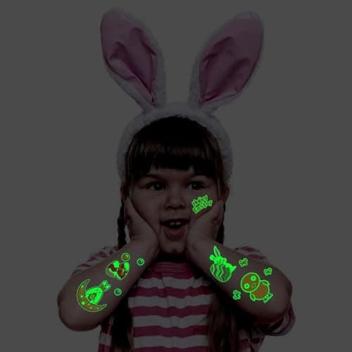 Partywind 132 PCS (12 Sheets) Luminous Easter Temporary Tattoos for Kids Basket Stuffers, Glow Easter Decorations Party Favors Supplies Essentials, Easter Games for Toddlers Boys Girls - Thumbnail 6