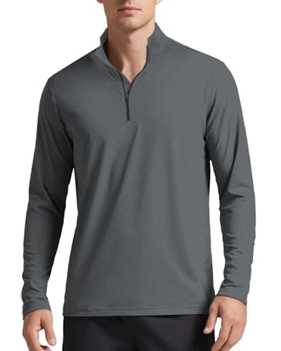 Mens 1/4 Zip Pullover Long Sleeve Shirts UPF 50+ Sun Protection Wicking Moisture Dry Fit Lightweight Sweatshirts Workout Gym Running Golf Casual Athletic Tops Dark Grey M - Image 1