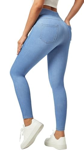 IUGA Stretchy Jeans for Women High Waist Jeggings Tummy Control Skinny Jeans Pull on Leggings with Pockets Trendy Casual(Misty Blue, Medium) - Image 1
