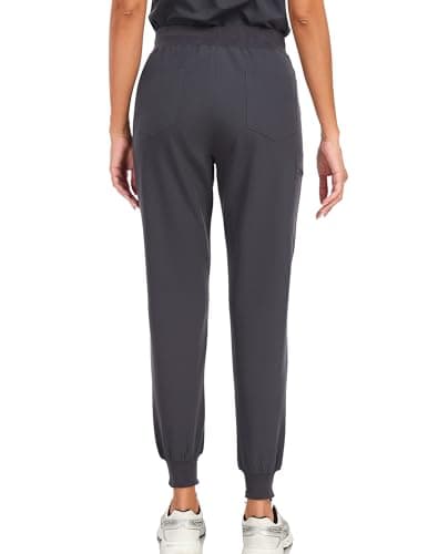 VECARDI Scrub Pants for Women Four Way Stretch Yoga Joggers High Rise Zipper Cargo Pants with 5 Pockets Pewter - Thumbnail 4
