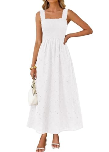 KIRUNDO Summer Lace Dress Vacation Outfits for Women 2026 Wedding Guest Dresses Maxi Beach Boho Sleeveless Cotton Sundress (White, XX-Large) - Image 1