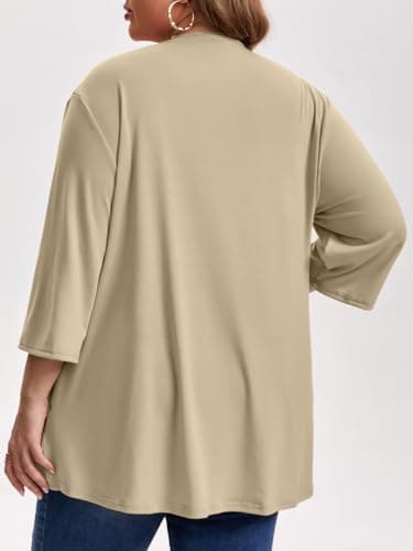 MK Shop Limited Plus Size Cardigan for Women Casual 3/4 Sleeve Lightweight Soft Open Front Cardigans with Pockets Khaki XL - Thumbnail 5