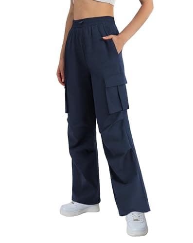 keriffe Womens Cargo Pants High Waisted Casual Baggy Parachute Wide Leg Hiking Pants with 4 Pockets Navy Blue - Image 1