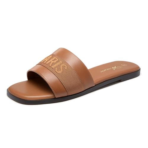 Athlefit Women's Slides Summer Fashion Slip On Flat Sandals Dressy Brown Size 9.5 - Image 1