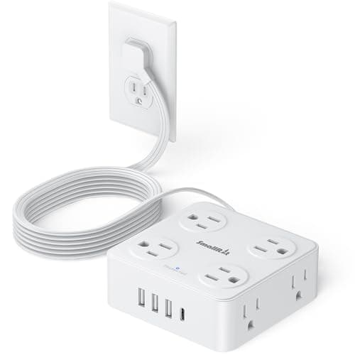 6.5Ft Power Strip with Surge Protector, 8 Outlets 4 USB Ports Extension Cord, Flat Plug Charging Station for Home Office Desk & College Dorm Essentials, White - Image 1