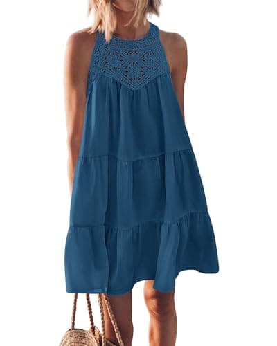 BTFBM Women Summer Dresses 2026 Casual Spring Clothes Sleeveless Halter Neck A-Line Boho Mini Dress Beach Vacation Sundress(Lake Blue, XX-Large) - Image 1