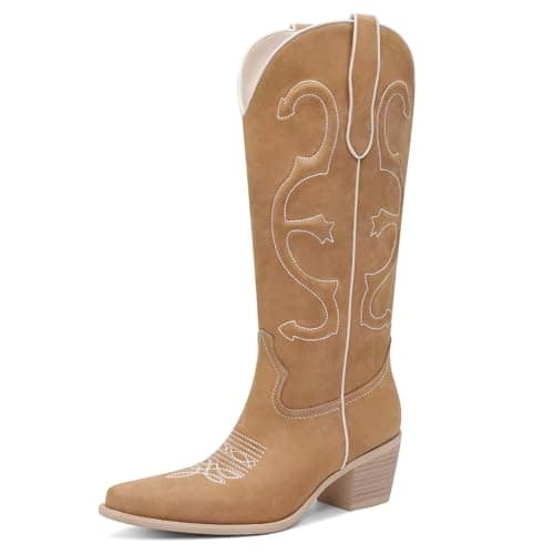 GPXGPX Cowboy Boots Embroidered Cowgirl Boots Women Mid Calf, Pointed Toe Chunky Block Heel Pull On Western Boots 6 - Image 1