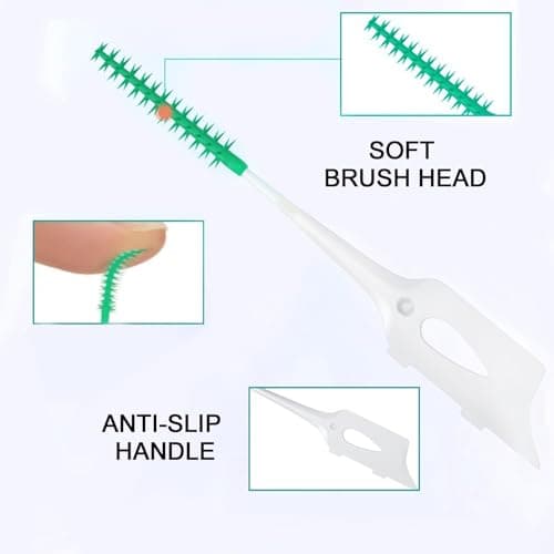 Maoerdental 300 Pieces Dual-Use Interdental Brushes Soft Silicone, Disposable Dental Picks,Premium Dental Floss Picks for Effective Teeth Cleaning(200pcs Green+100pcs Blue) - Thumbnail 2