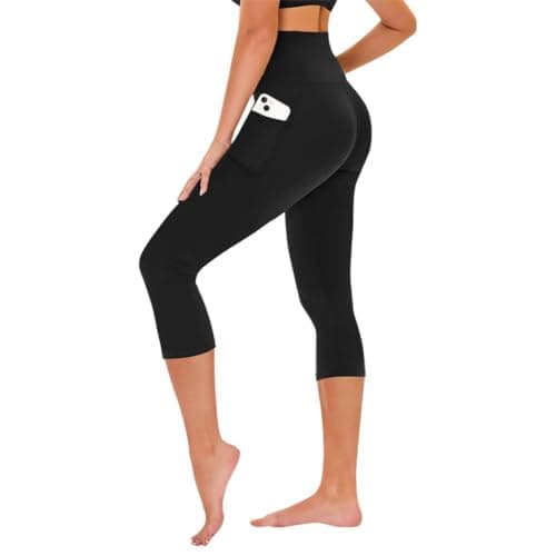 TNNZEET Capri Leggings for Women - Tummy Control Black Leggings with Pockets High Waisted Yoga Pants Workout Cycling Leggings - Image 1