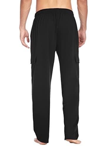 Deyeek Mens Sweat Pants Cargo Sweats for Men Baggy Cargo Sweatpants Open Bottom Gym Joggers Men's Athletic Pants with Pockets Black - Thumbnail 2