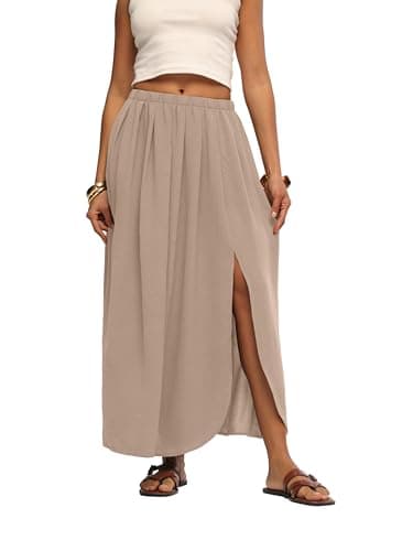 HiMONE Casual Maxi Skirt Lightweight Woven Fabric Elastic Waistband Flowy for Maternity Mom and Day Outfits - Image 1
