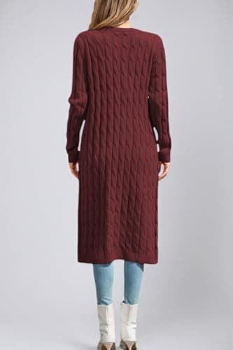 Cakulo Womens Long Cardigans Cable Knit Chunky Cardigan Sweaters Open Front Fall Winter Fashion Outfits Coats 2025 Ruby S - Thumbnail 6