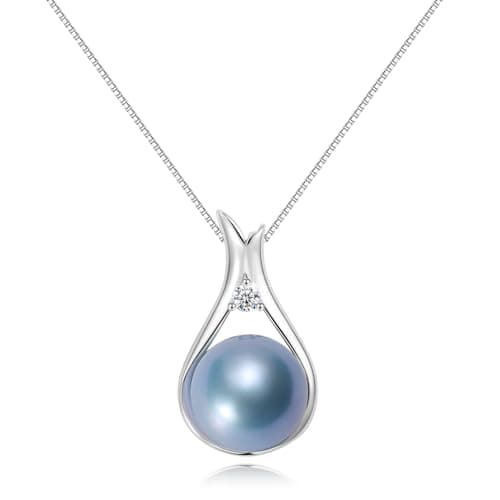 YAMI Akoya Blue Pearl Necklace 10-11mm Saltwater Cultured Pearl with 925 Sterling Silver Adjustable Chain for Women, Mom, Wife - Luxury Jewelry Gift for Anniversary, Birthday, Mother's Day - Image 1