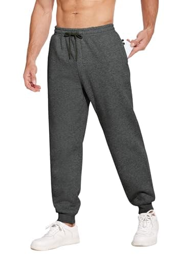 PINSPARK Men's Fleece Jogger Pants with Zipper Pockets Athletic Joggers Sweatpants Thick Cotton Casual Lounge Pants Dark Grey - Image 1