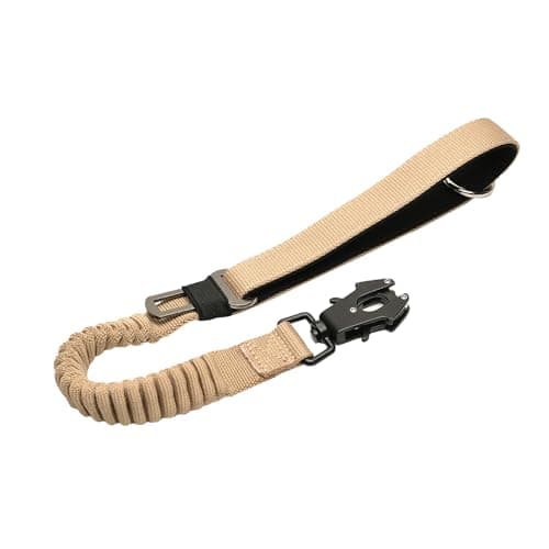 20” Strong Short Leash for Dog, Heavy Duty Bungee Dogs Leash with Padded Handle Car Seatbelt, Small Dog Training Leashs for Large or Medium Dogs - Can be Used with Other leashes (Khaki)