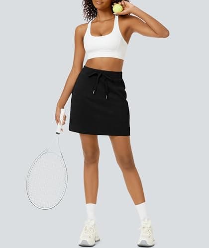 Casly Lamiit Black Skort Womens High Waisted Short Casual Drawstring Tennis Skirts Athletic Sweat Lounge Mini Skirt with Pockets S - Thumbnail 3